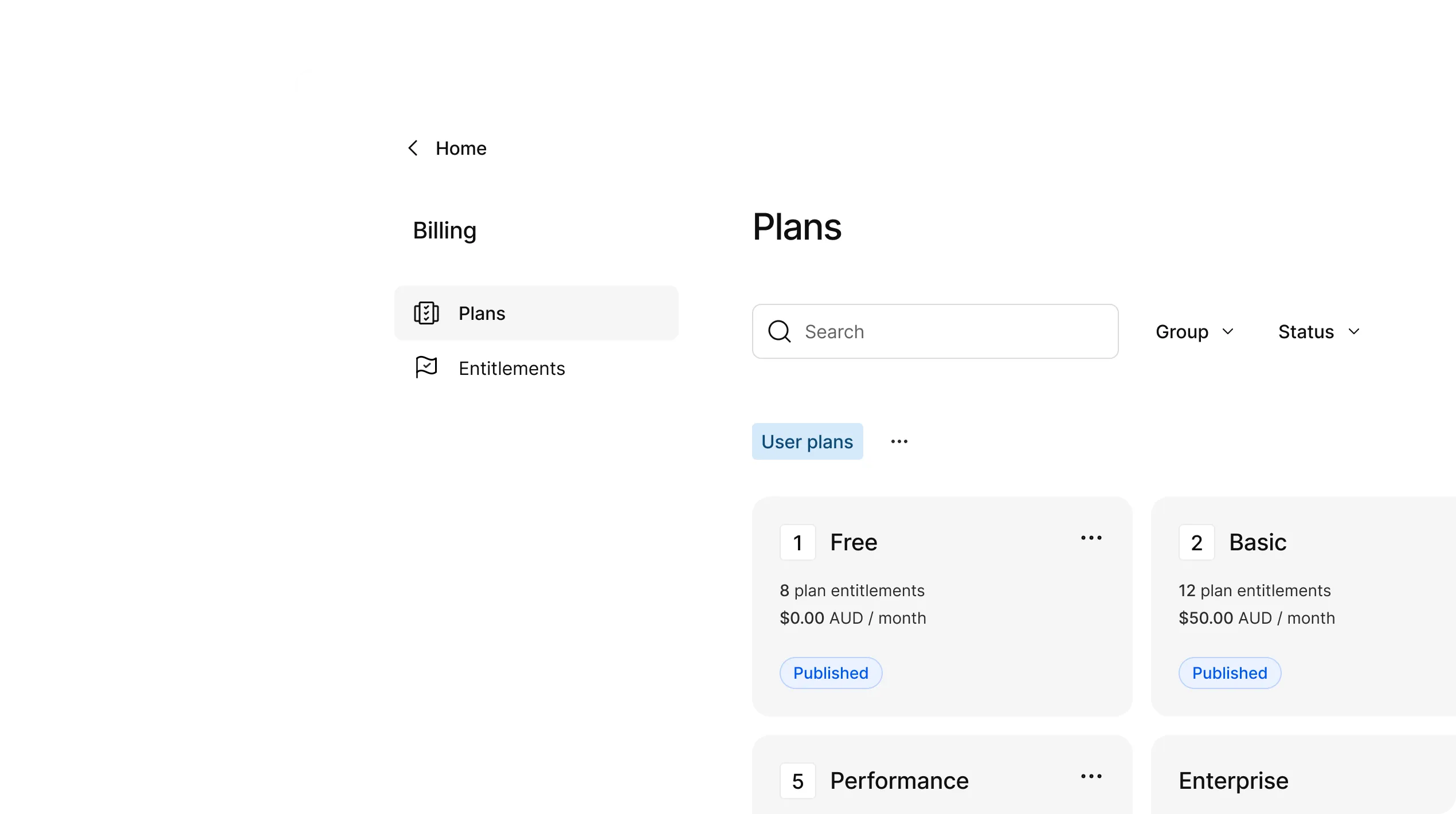 Kinde UI showing advanced plan building and management